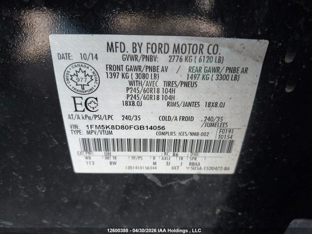 Продажа на аукционе авто 2015 Ford Explorer Xlt, vin: 1FM5K8D80FGB14056, номер лота: 12600388