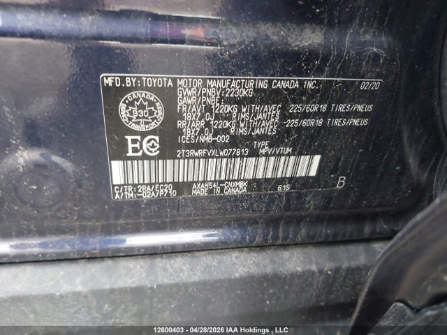 2020 Toyota Rav4 Xle/xse მანქანა იყიდება აუქციონზე, vin: 2T3RWRFVXLW077813, აუქციონის ნომერი: 12600403