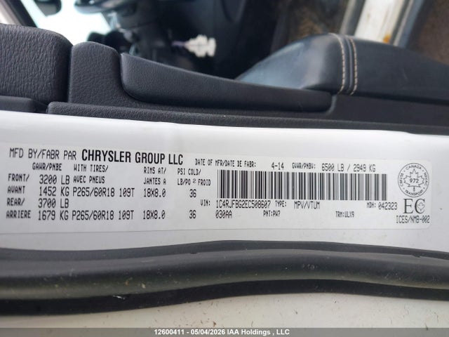 12600411 :رقم المزاد ، 1C4RJFBG2EC508607 vin ، 2014 Jeep Grand Cherokee Limited مزاد بيع