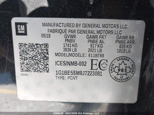 1G1BE5SM9J7223081 Chevrolet Cruze