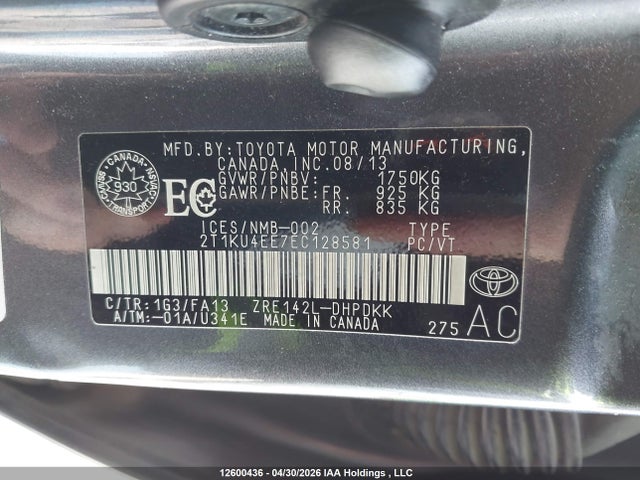 Aukcja sprzedaży 2014 Toyota Matrix Wagon, vin: 2T1KU4EE7EC128581, numer aukcji: 12600436