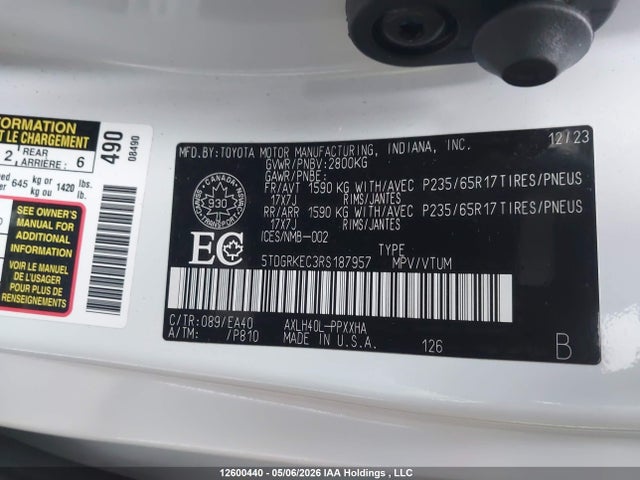 Продаж на аукціоні авто 2024 Toyota Sienna, vin: 5TDGRKEC3RS187957, номер лоту: 12600440