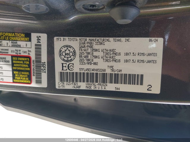 Toyota Tundra Sr5 4x4 2024 5TFLA5EC4RX032268 Image 9