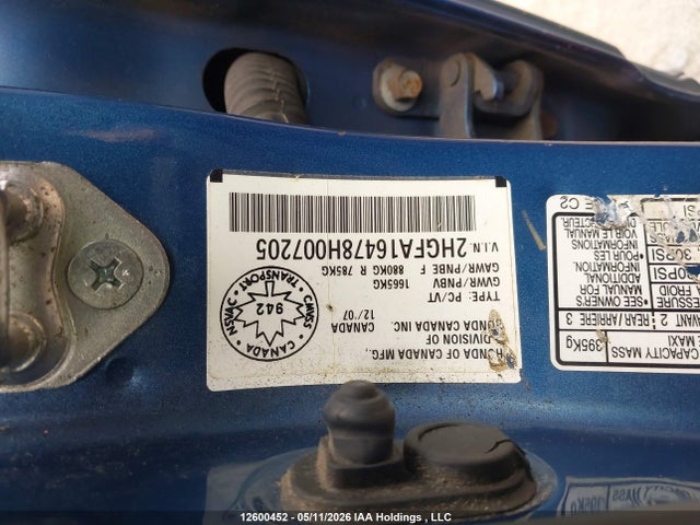 Продажа на аукционе авто 2008 Honda Civic Dx-g, vin: 2HGFA16478H007205, номер лота: 12600452