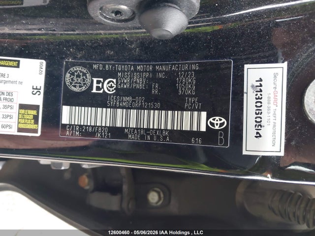 12600460 :رقم المزاد ، 5YFB4MDE0RP121530 vin ، 2024 Toyota Corolla مزاد بيع