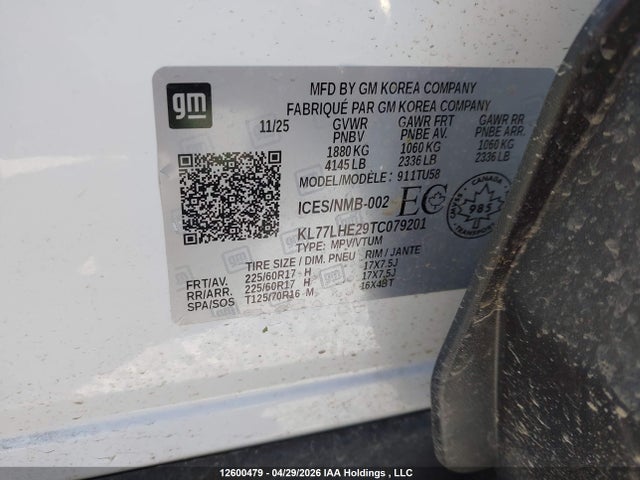 2026 Chevrolet Trax 1lt მანქანა იყიდება აუქციონზე, vin: KL77LHE29TC079201, აუქციონის ნომერი: 12600479