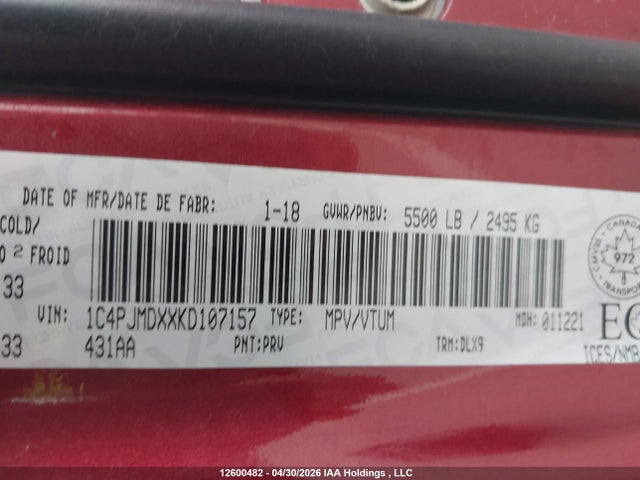 1C4PJMDXXKD107157 Jeep Cherokee