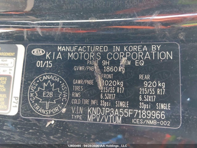 12600495 :رقم المزاد ، KNDJP3A55F7189966 vin ، 2015 Kia Soul Ex/ex+/ex+ Eco مزاد بيع