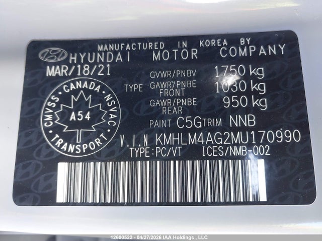 2021 Hyundai Elantra Preferred Ivt With Sun And Tech Package მანქანა იყიდება აუქციონზე, vin: KMHLM4AG2MU170990, აუქციონის ნომერი: 12600522