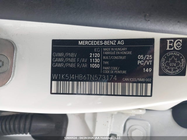 Aukcja sprzedaży 2026 Mercedes-benz Cla 250 4matic, vin: W1K5J4HB6TN573174, numer aukcji: 12600524
