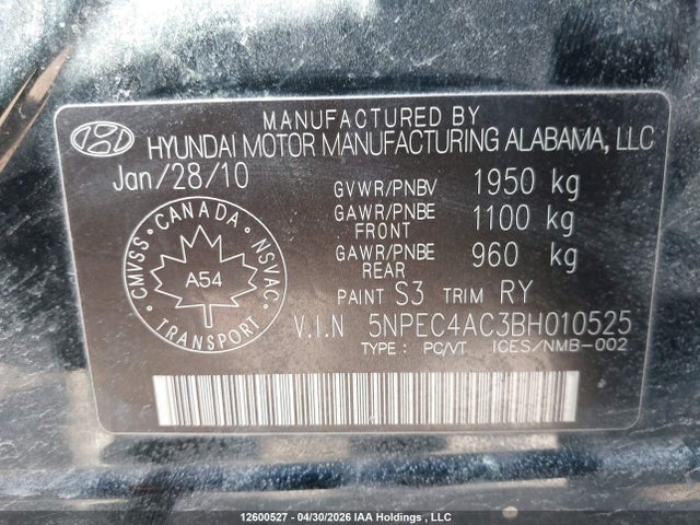 Продажа на аукционе авто 2011 Hyundai Sonata Se/limited, vin: 5NPEC4AC3BH010525, номер лота: 12600527