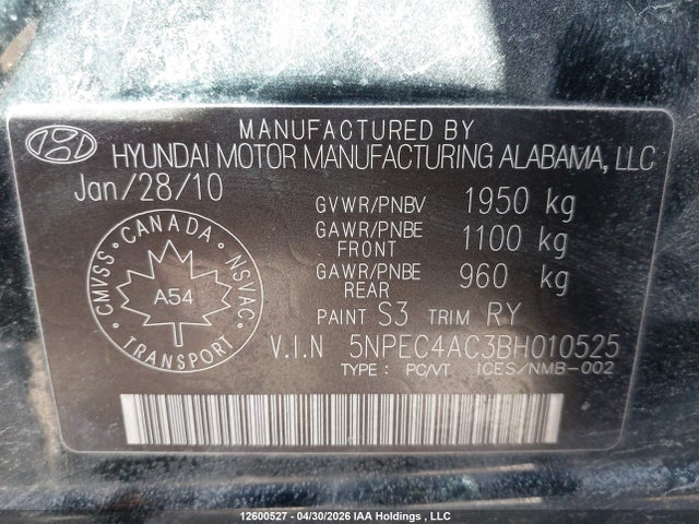 Продажа на аукционе авто 2011 Hyundai Sonata Se/limited, vin: 5NPEC4AC3BH010525, номер лота: 12600527