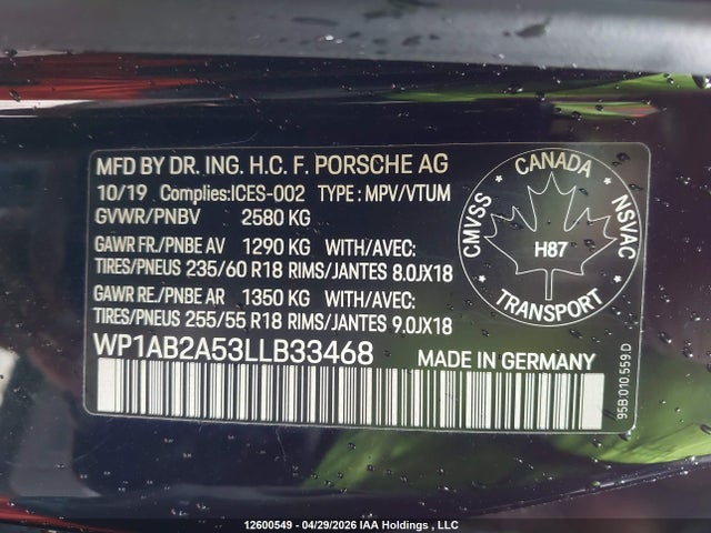 Porsche MACAN S 2020 WP1AB2A53LLB33468 Image 9