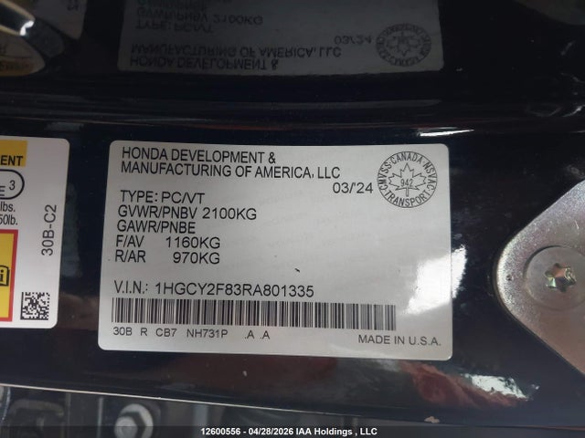 1HGCY2F83RA801335 Honda Accord Touring Hybrid