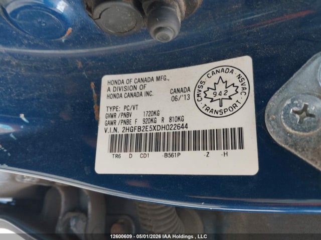 Продаж на аукціоні авто 2013 Honda Civic Ex 4dr, vin: 2HGFB2E5XDH022644, номер лоту: 12600609