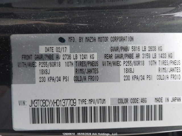 JM3TCBCYXH0137709 Mazda Cx-9 Gs-l