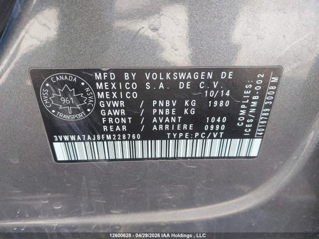 3VWWA7AJ8FM228760 Volkswagen JETTA TDI