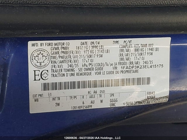 Продажа на аукционе авто 2014 Ford Focus Se, vin: 1FADP3K23EL415175, номер лота: 12600636