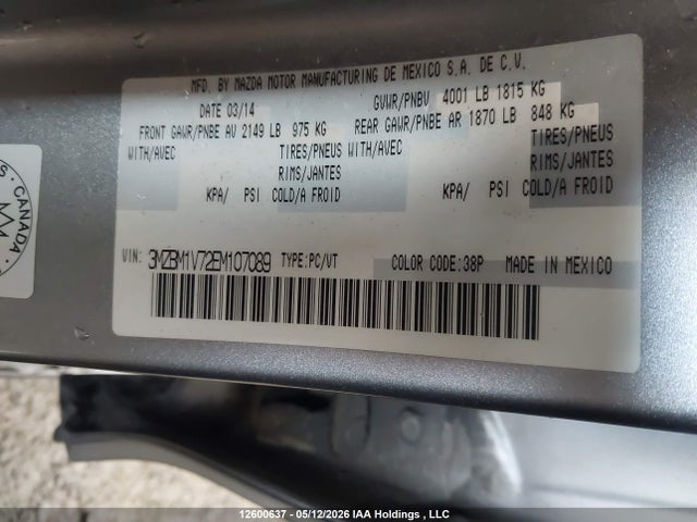 12600637 :رقم المزاد ، 3MZBM1V72EM107089 vin ، 2014 Mazda Mazda3 Gs-sky مزاد بيع