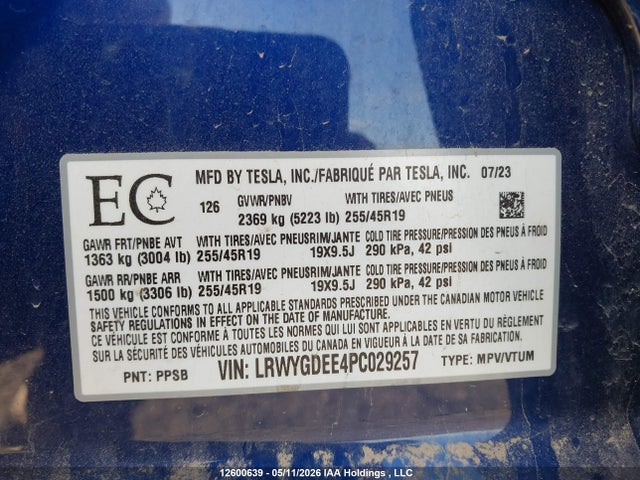 LRWYGDEE4PC029257 Tesla Model Y Long Range
