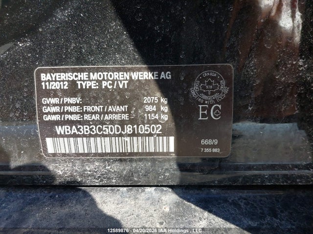 Продаж на аукціоні авто 2013 Bmw 328 Xi, vin: WBA3B3C50DJ810502, номер лоту: 12589876