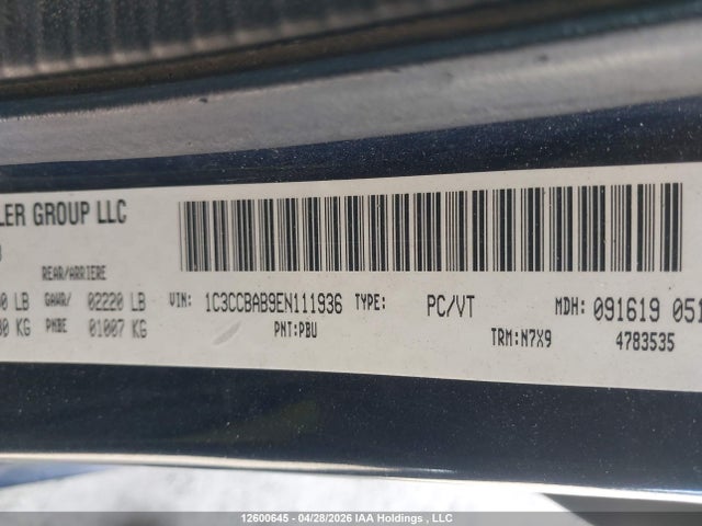 12600645 :رقم المزاد ، 1C3CCBAB9EN111936 vin ، 2014 Chrysler 200 Lx مزاد بيع
