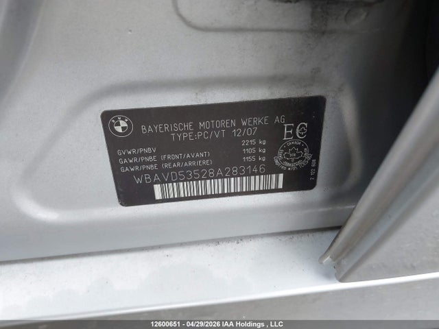 12600651 :رقم المزاد ، WBAVD53528A283146 vin ، 2008 Bmw 335 Xi مزاد بيع