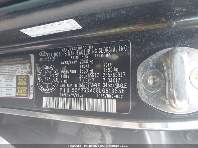 5XYPGDA38LG613556 KIA Sorento 2.4l Lx/2.4l Lx+/3.3l Lx+