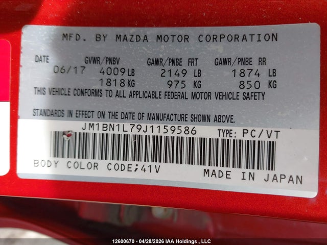 JM1BN1L79J1159586 Mazda Mazda3 50th Anniversary Edition/gs