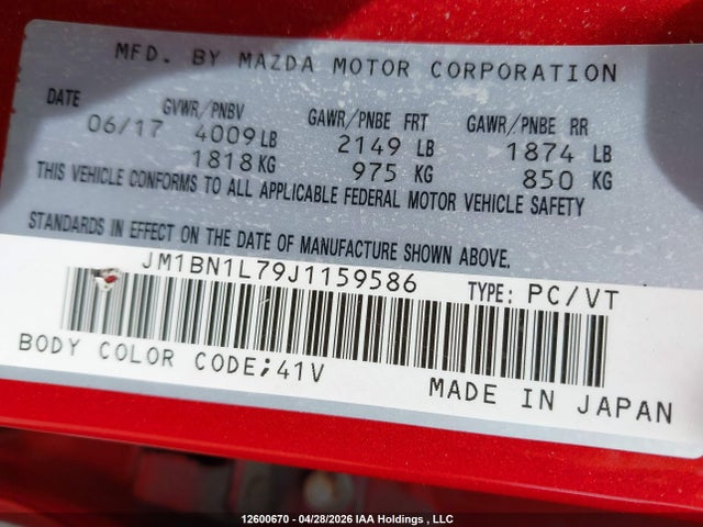 JM1BN1L79J1159586 Mazda Mazda3 50th Anniversary Edition/gs