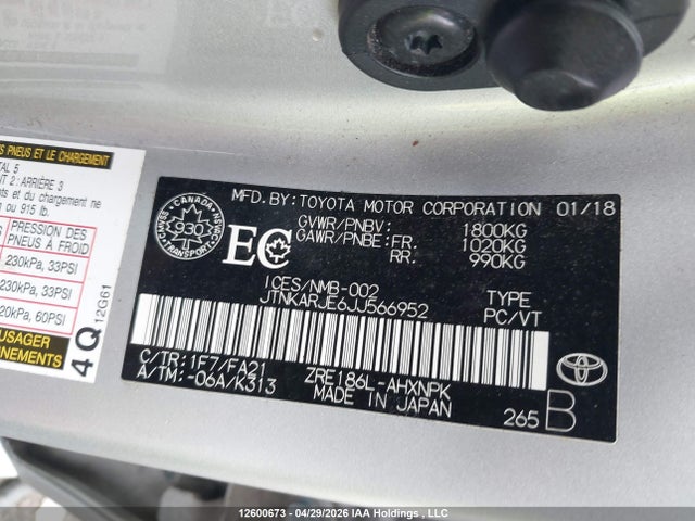 JTNKARJE6JJ566952 Toyota COROLLA IM
