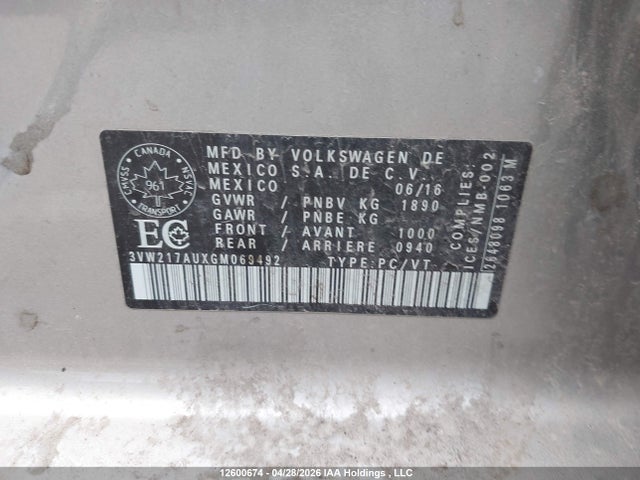 3VW217AUXGM069492 Volkswagen Golf 1.8 Tsi Comfortline/1.8 Tsi Highline/1.8 Tsi Trendline