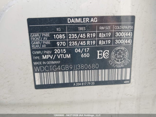 WDCTG4GB9JJ380680 Mercedes-Benz Gla 250 4matic