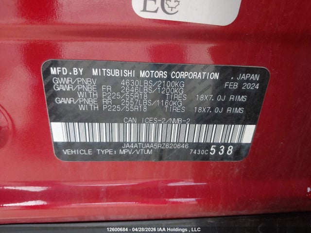 JA4ATUAA5RZ620646 Mitsubishi Eclipse Cross Es