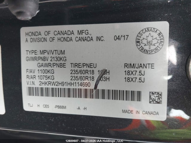 2HKRW2H91HH114690 Honda Cr-v Touring