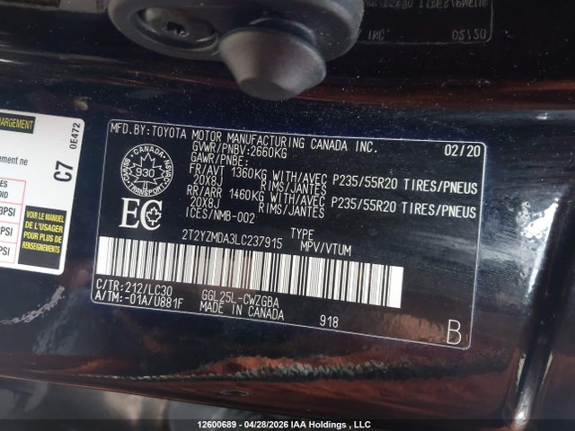 Aukcja sprzedaży 2020 Lexus Rx 350 F Sport, vin: 2T2YZMDA3LC237915, numer aukcji: 12600689