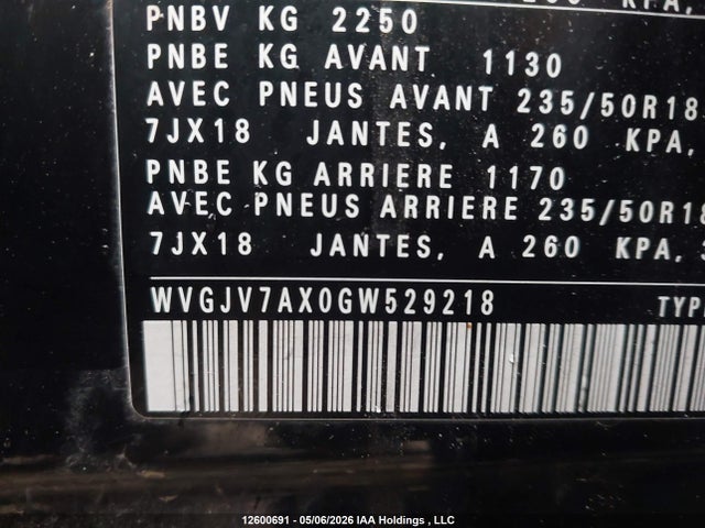 WVGJV7AX0GW529218 Volkswagen Tiguan