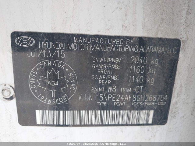 2016 Hyundai Sonata Se მანქანა იყიდება აუქციონზე, vin: 5NPE24AF8GH268754, აუქციონის ნომერი: 12600707