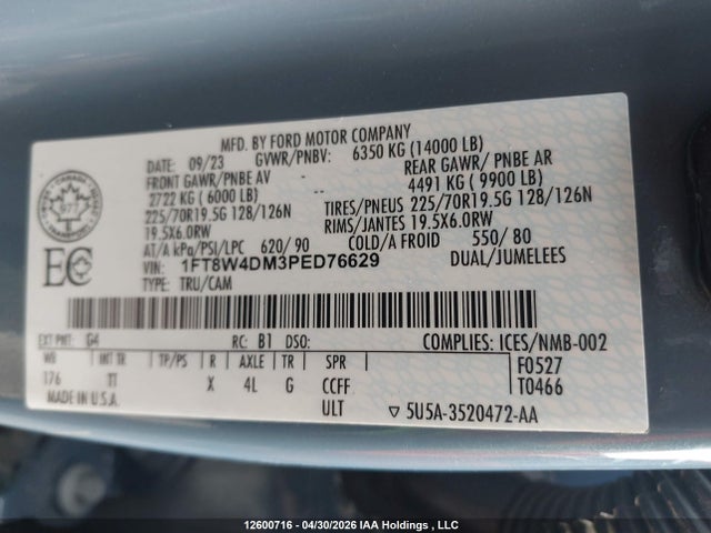 12600716 :رقم المزاد ، 1FT8W4DM3PED76629 vin ، 2023 Ford F-450 Limited مزاد بيع