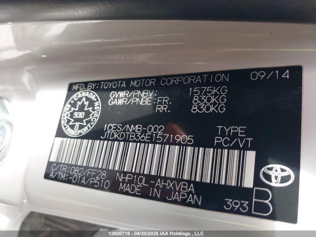 Продаж на аукціоні авто 2014 Toyota Prius C, vin: JTDKDTB36E1571905, номер лоту: 12600718