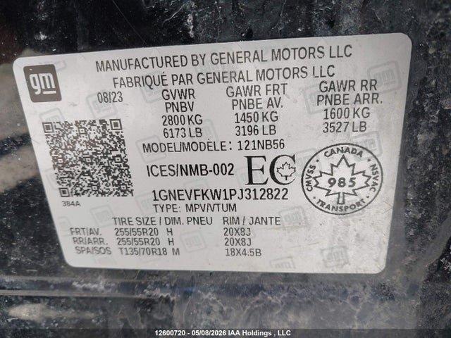 1GNEVFKW1PJ312822 Chevrolet Traverse Ls