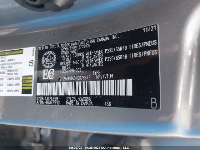 Продажа на аукционе авто 2022 Lexus Rx 450h, vin: 2T2HGMDA0NC076643, номер лота: 12600722