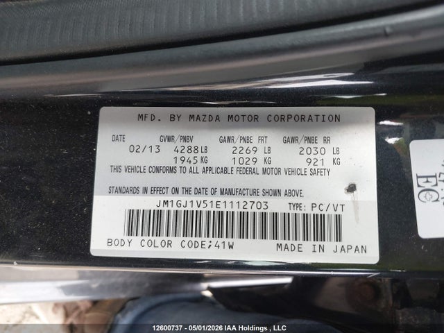 JM1GJ1V51E1112703 Mazda Mazda6 Gs