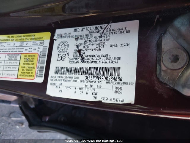 Продаж на аукціоні авто 2013 Ford Fusion Se, vin: 3FA6P0H92DR284686, номер лоту: 12600739