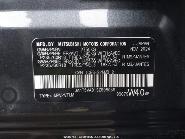 Продажа на аукционе авто 2025 Mitsubishi Outlander Phev Le/se/sel S-awc, vin: JA4T5VA91SZ608059, номер лота: 12600742