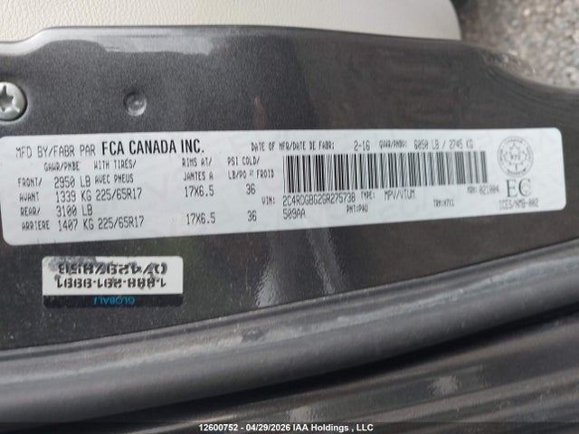 Dodge Grand Caravan Se/sxt 2016 2C4RDGBG2GR275738 Image 9
