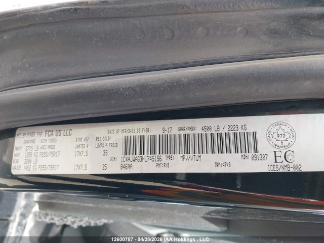 12600787 :رقم المزاد ، 1C4AJWAG3HL745156 vin ، 2017 Jeep Wrangler Sport مزاد بيع
