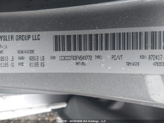 12600791 :رقم المزاد ، 1C3CCCFB3FN549772 vin ، 2015 Chrysler 200 Lx مزاد بيع