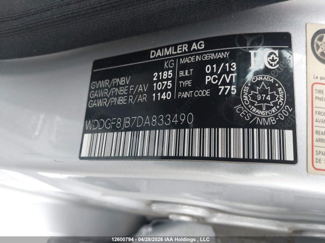 Aukcja sprzedaży 2013 Mercedes-benz C 350 4matic, vin: WDDGF8JB7DA833490, numer aukcji: 12600794