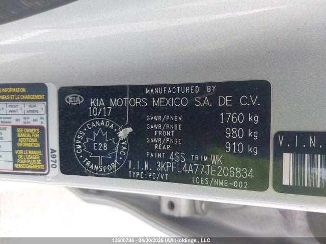 3KPFL4A77JE206834 KIA Forte Lx/lx+